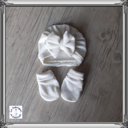 Knotted turban + mittens in soft minky fabric or warm stuffed sweatshirt: 13 colors